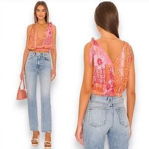 NWOT Free People Tied To You Tank Lemonade Combo Floral Patchwork Boho Top Small